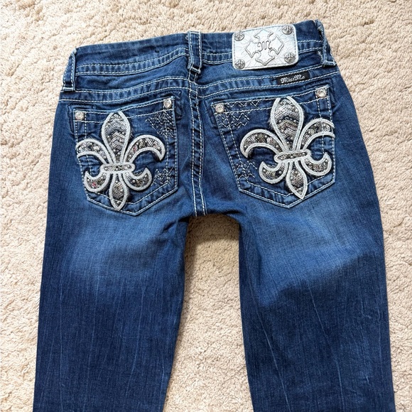Miss Me Jeans Size 25 Boot Cut Low Rise y2K Rhinestone Sequin Pockets Blue - Picture 5 of 8